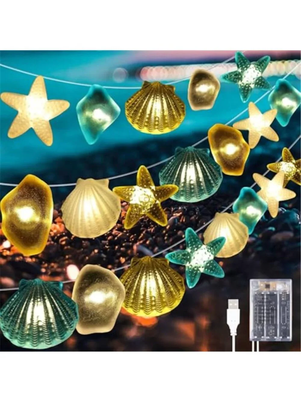 2 Pcs Ocean Beach Themed Sea Life Cute Fairy Decorative String Lights 10 FT